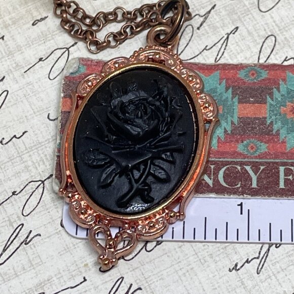 Gothic Steampunk Halloween Rose Gold Necklace Black Rose Cameo Witch Jewelry New - Picture 15 of 16